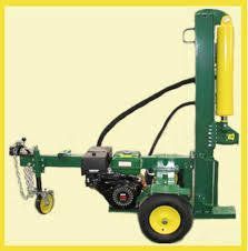 Green and yellow log splitter machine.