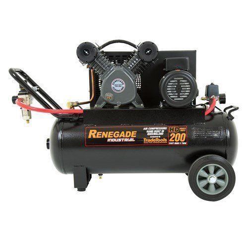 Black Renegade Industrial air compressor with wheels.