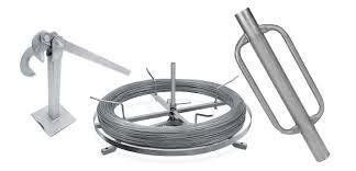 Metal tools used for wire tying: pliers, wire coil, and twister.