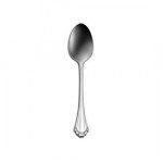 Silver spoon with an oval bowl and decorative handle.