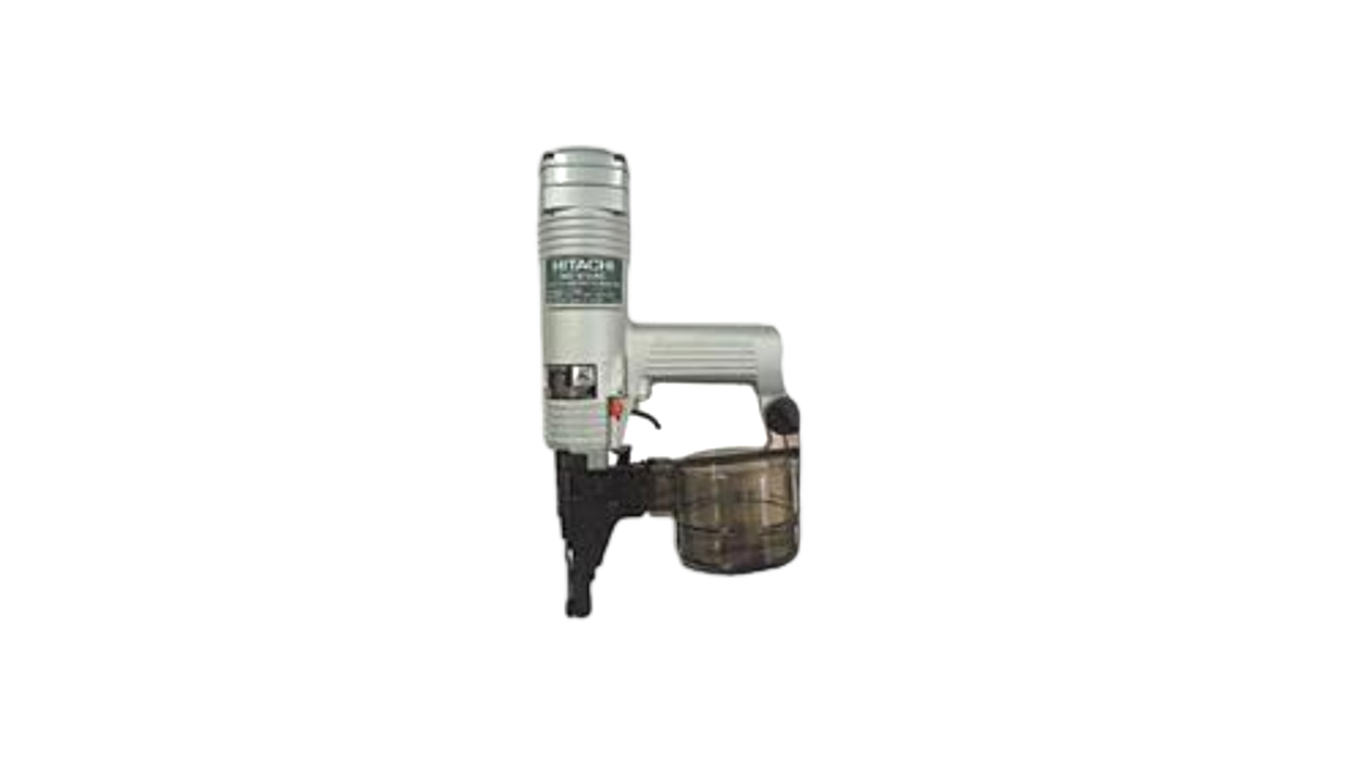 Silver Hitachi coil roofing nailer.
