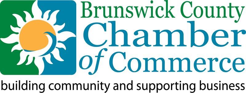 Logo of the Brunswick County Chamber of Commerce with sun icon and text