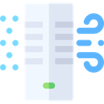 An icon of a server with a green button on it.