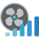 An icon of a fan with a graph next to it.
