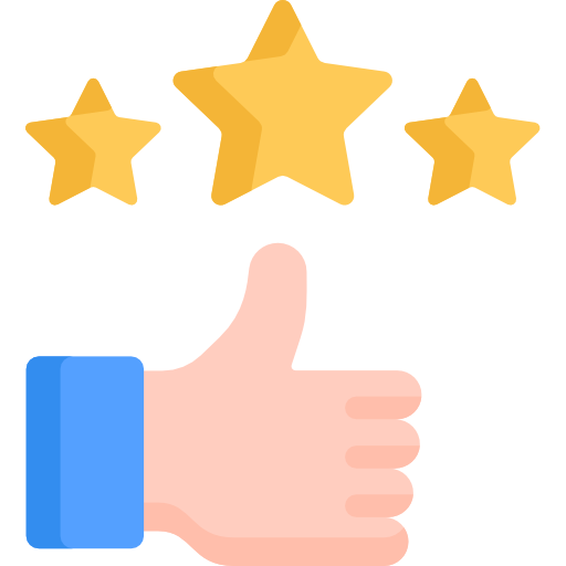 Thumb up with three gold stars above.