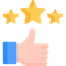 A hand is giving a thumbs up with three stars behind it.