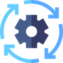 An icon of a gear with arrows around it.
