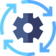 An icon of a gear with arrows around it.
