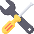 A wrench and screwdriver crossed over each other on a white background.