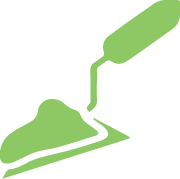 Green trowel with cement.