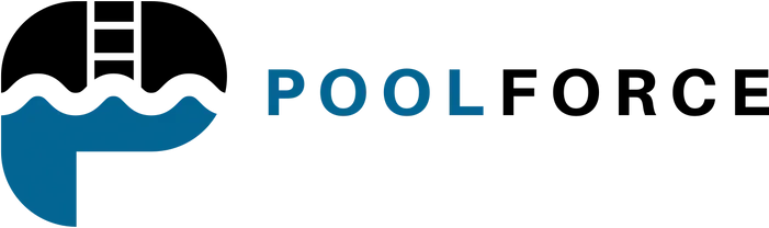 The logo for POOLFORCE shows a ladder in the water.