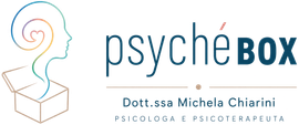 Psychébox logo with a line-art head, a question mark, and the text “Dott.ssa Michela Chiarini, psicologa e psicoterapeuta”