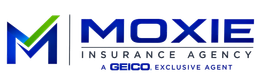 Moxie Insurance Agency logo in blue and green, with “A GEICO exclusive agent” tagline