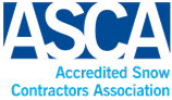 The asca accredited snow contractors association logo is blue and white.