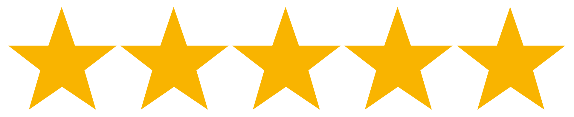Five gold stars in a row on a white background