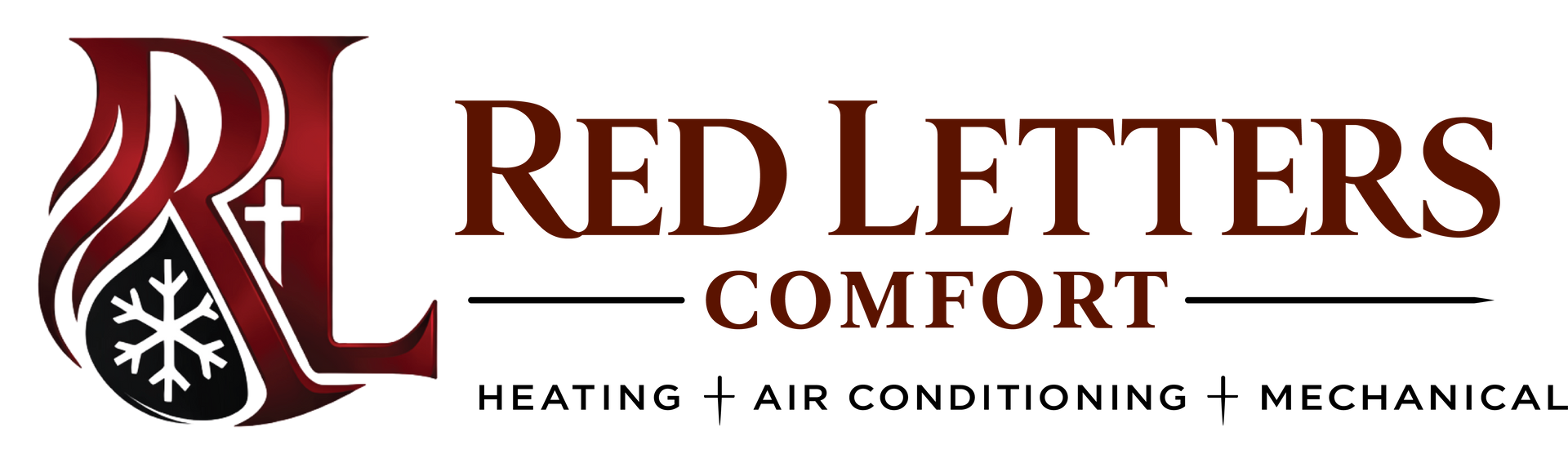 Red Letters Comfort logo in red and black with heating, air conditioning, and mechanical text