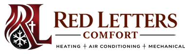 Red Letters Comfort logo in red and black with heating, air conditioning, and mechanical text