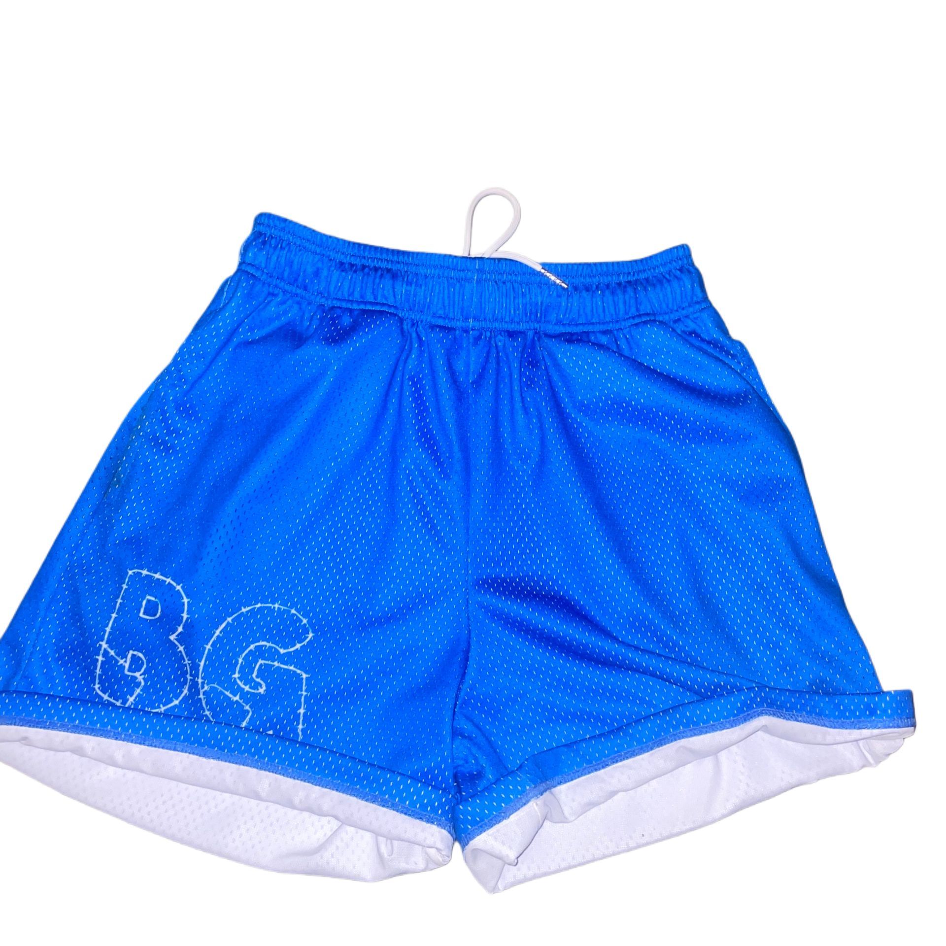 Blue mesh athletic shorts with