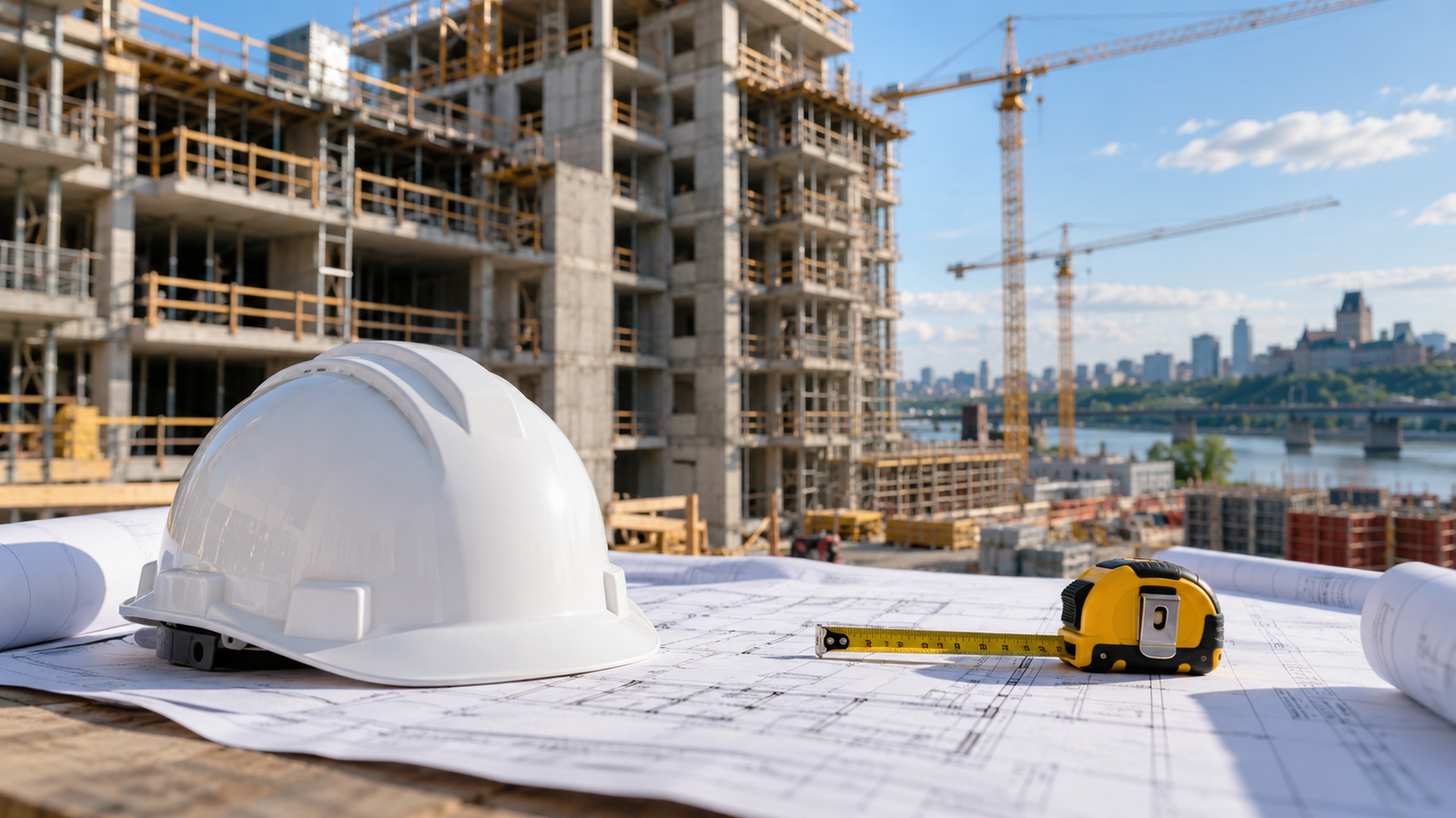 Gestionnaire avec casque de sécurité sur un chantier