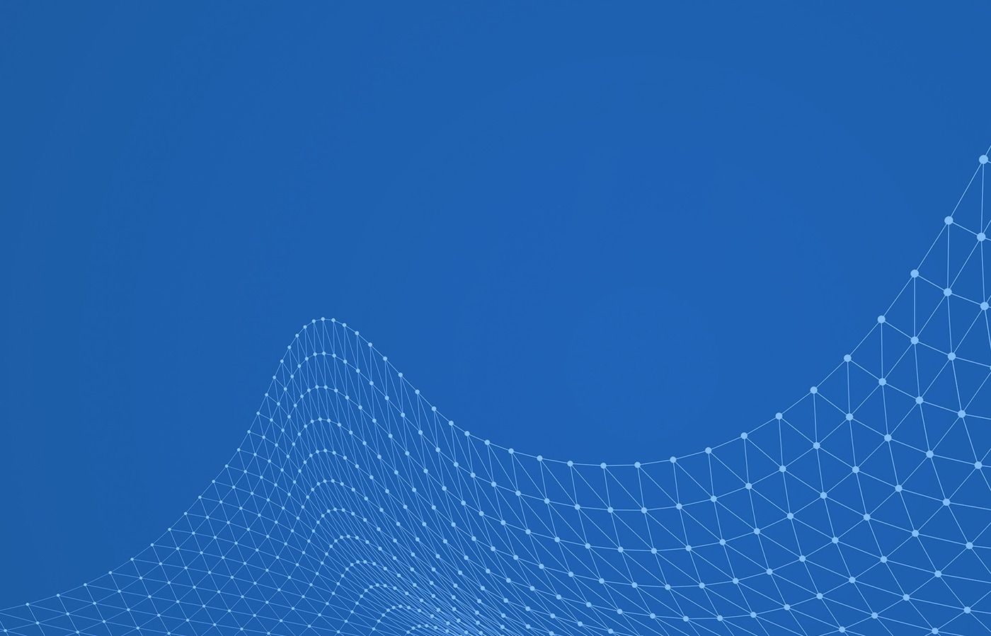A blue background with a wave made of dots and lines.