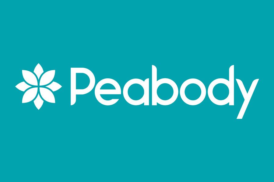 The peabody logo is on a blue background.