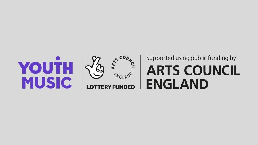The logo for youth music is supported by the arts council of england.