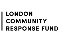 The logo for the london community response fund is black and white.