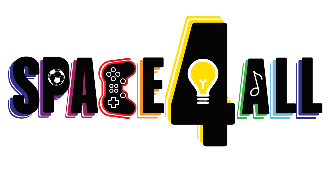 A logo for space 4 all with a light bulb in the middle.