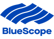 BlueScope logo: Blue waves forming a roof shape, with blue