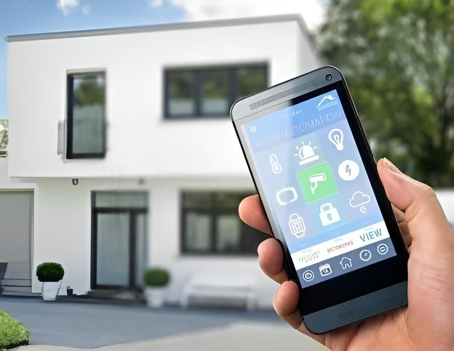 Person holding a smartphone controlling a smart home — Watkins Electrical In Pialba, QLD