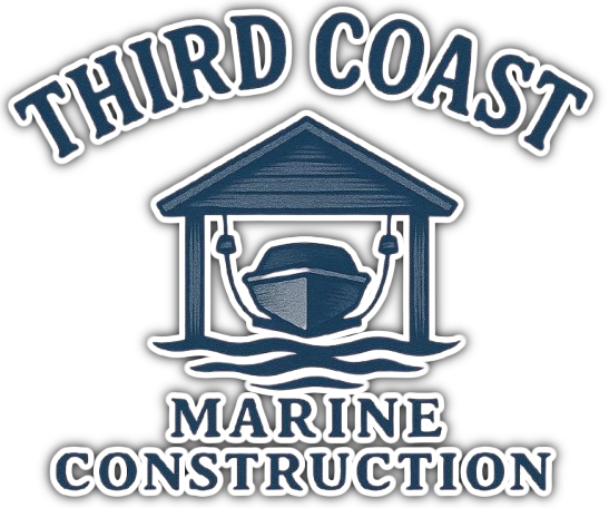 Third Coast Marine Construction logo with blue boatlift icon and white text