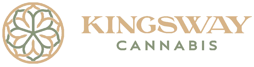 Kingsway Cannabis logo with gold geometric emblem and text on white background