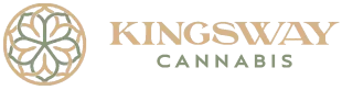 Kingsway Cannabis logo with gold geometric emblem and text on white background
