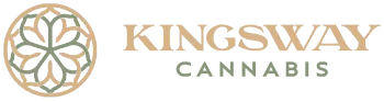Kingsway Cannabis logo with gold geometric emblem and text on white background