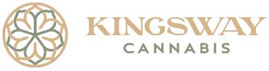 Kingsway Cannabis logo with gold geometric emblem and text on white background