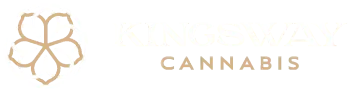 Gold cannabis leaf logo with the word  Kingsway  CANNABIS” on a white background