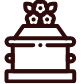 Outlined pink flower pot icon with three flowers