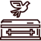 Airplane flying above a hospital bed icon, suggesting medical air transport
