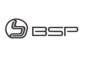 Een zwart-wit logo voor bsp op een witte achtergrond.