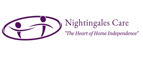 Nightgales Care logo. Two stylized figures within an oval, with text