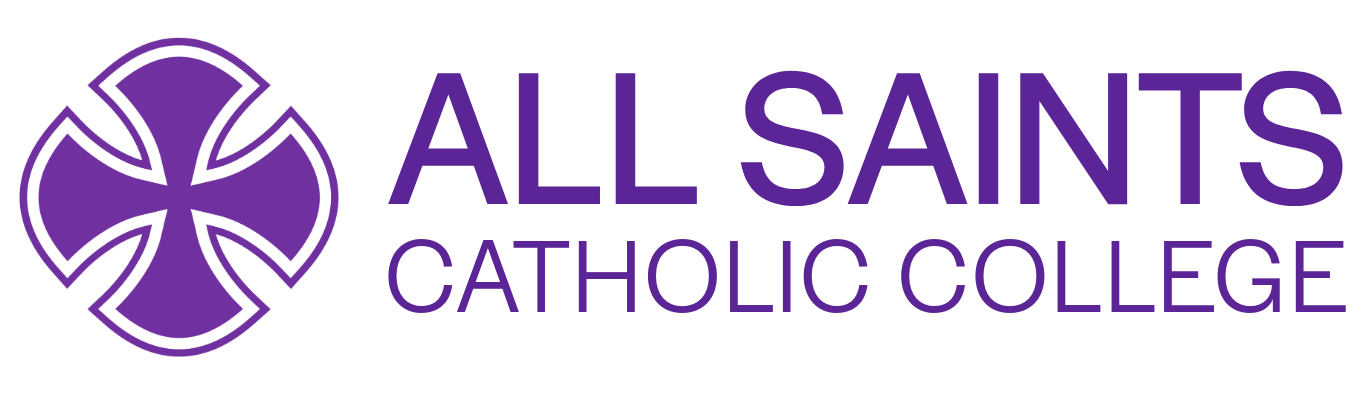 All Saints Catholic College logo with purple cross emblem and text