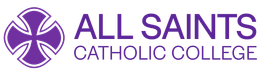 All Saints Catholic College logo with purple cross emblem and text