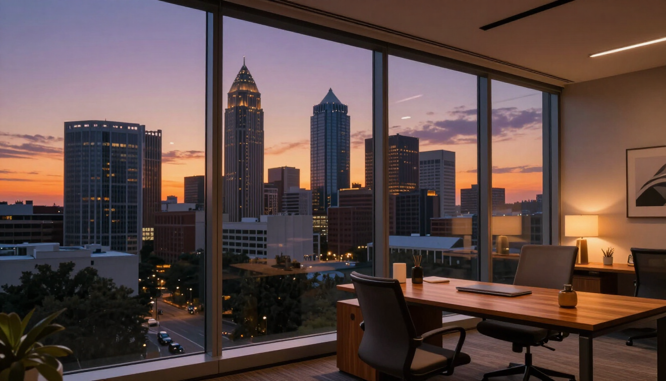 Atlanta city skyline from a window