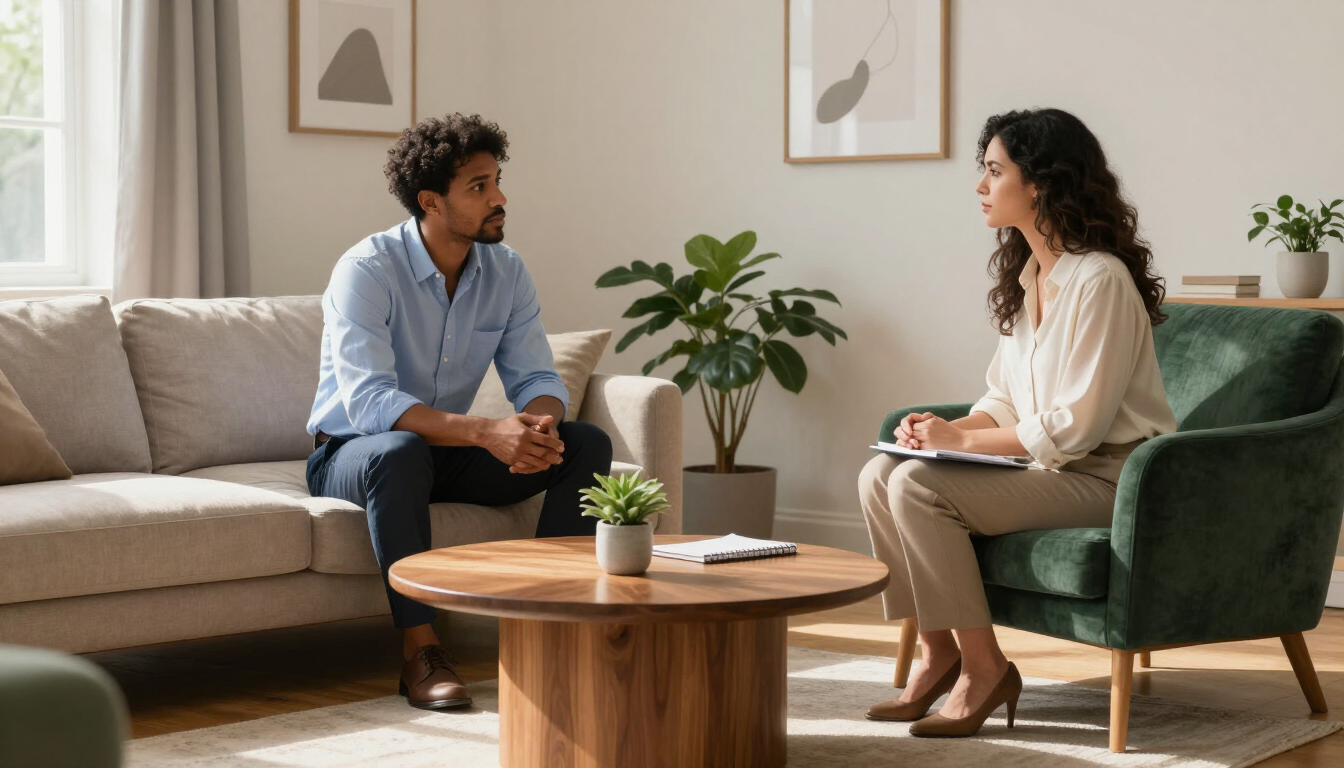 Calm consultation setting for discussing sleep and hypnotherapy goals