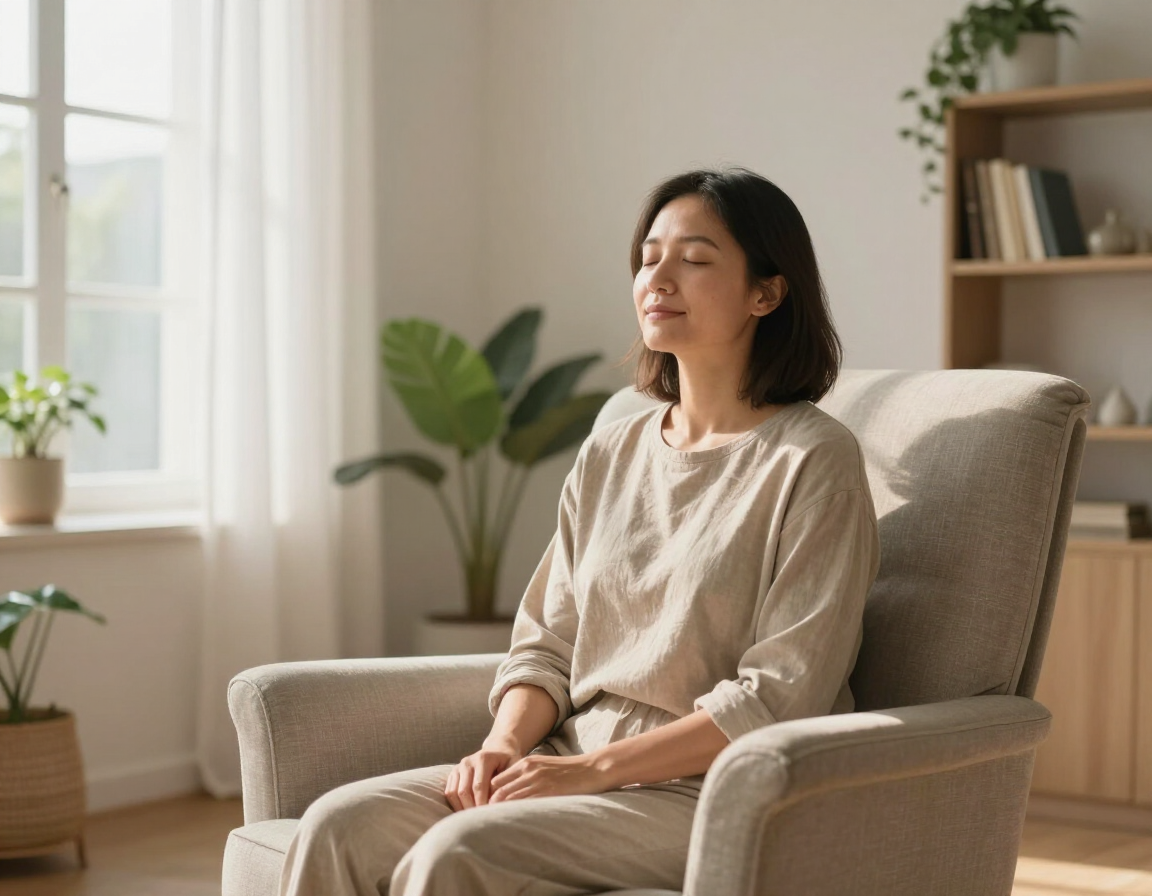 Photorealistic client using a simple self-hypnosis exercise at home