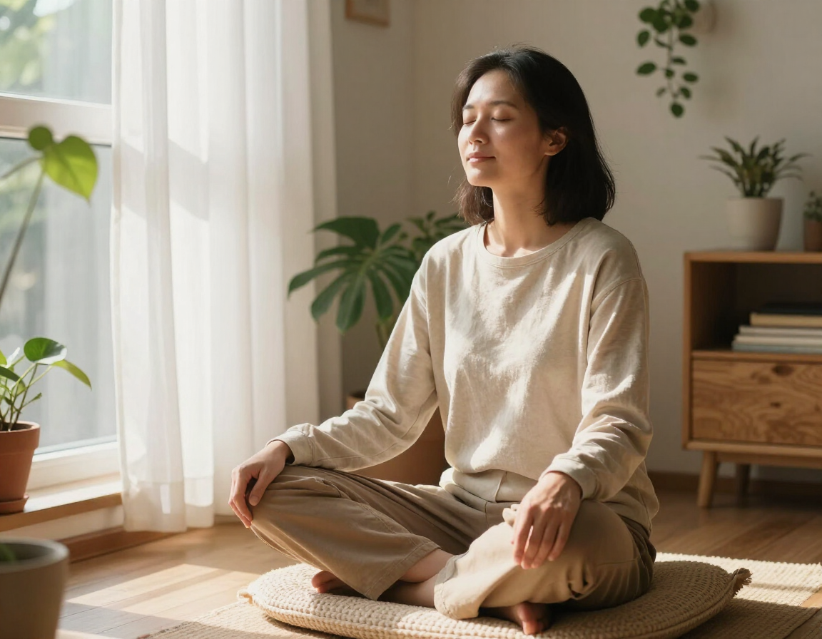 A person using mindful breathing to regain calm during a stressful day
