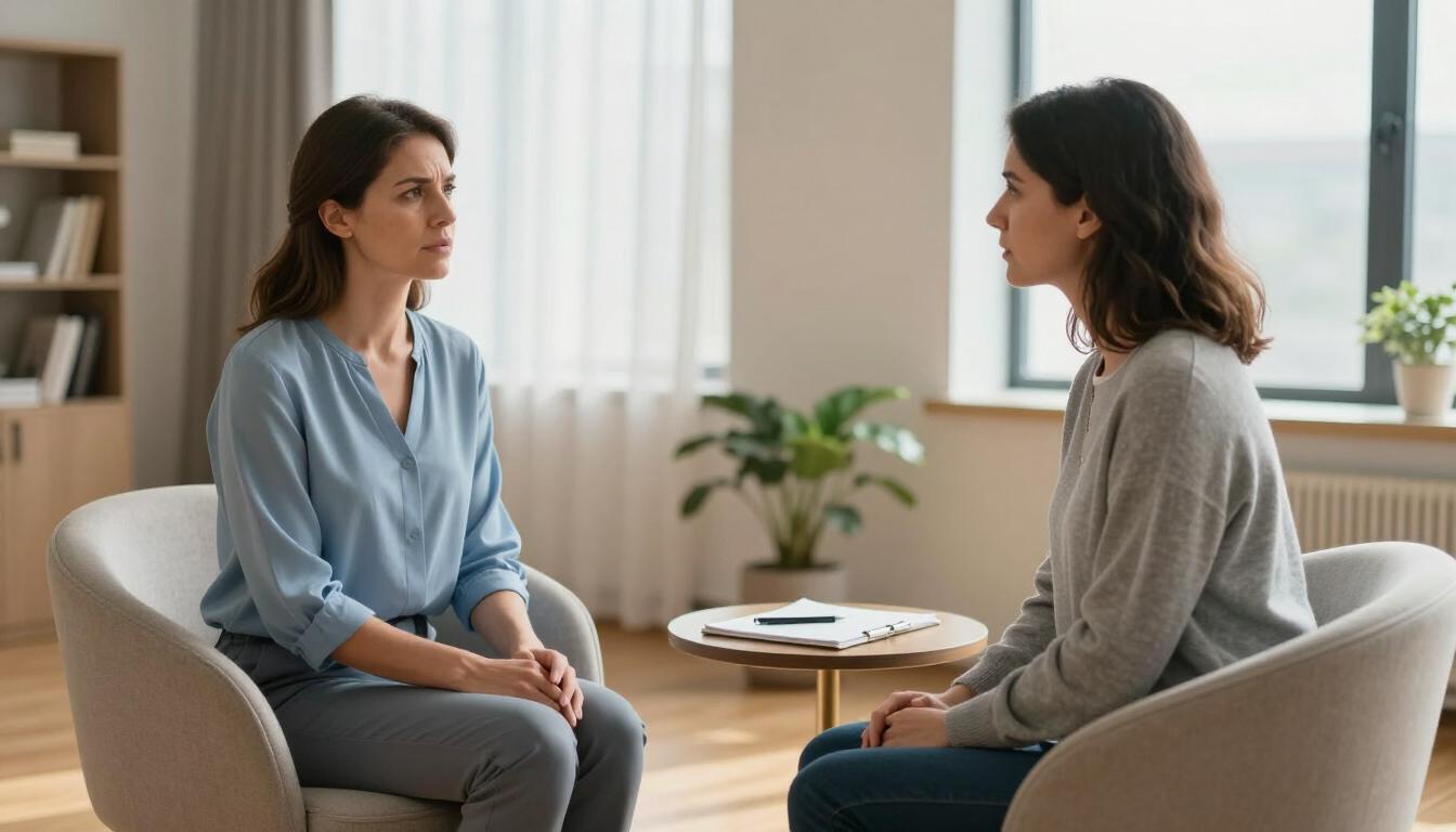 Photorealistic therapy session focused on clinical hypnotherapy for anger management
