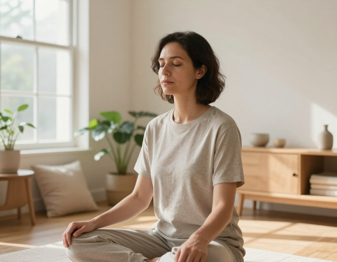 Person practicing calm breathing during hypnotherapy