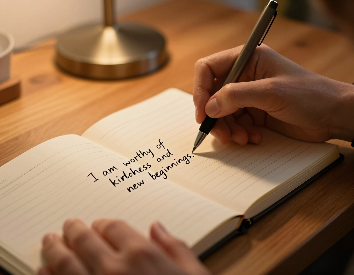 Writing a personalized affirmation in a journal