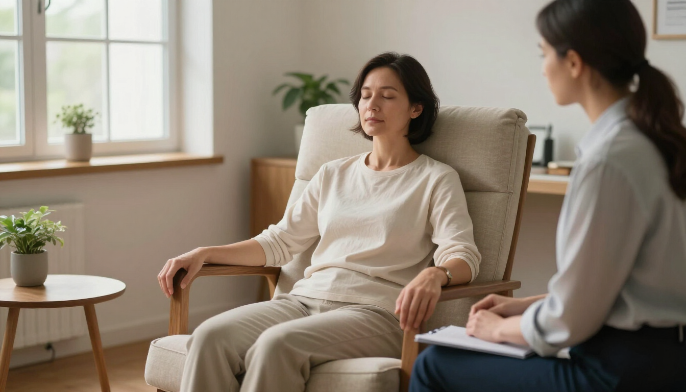 Calm hypnotherapy session in a professional office